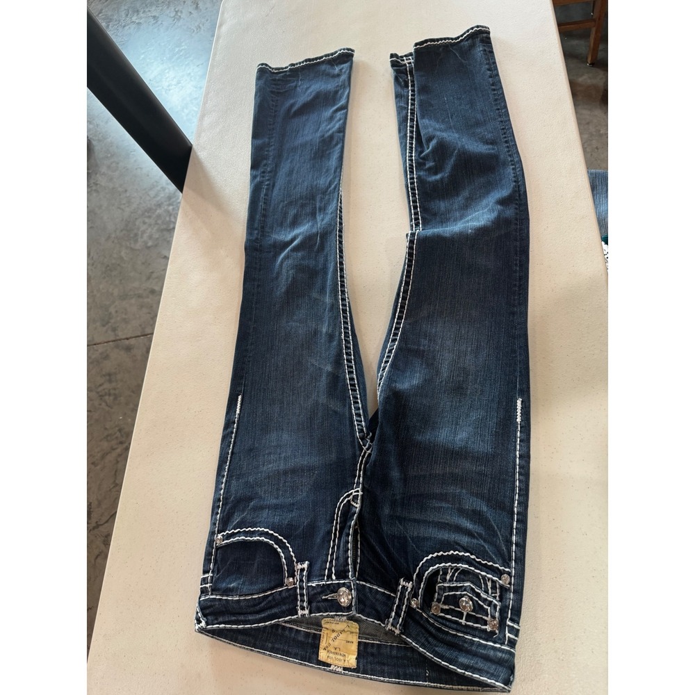 LA Idol USA Womens Size 9 Dark Wash Thick Stitch Rhinestone Skinny Jeans Y2K